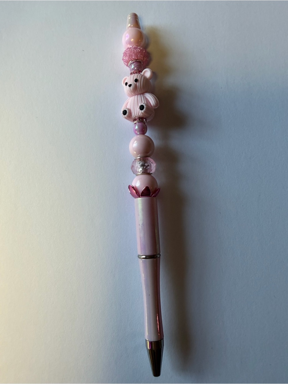 Pink Beaded Bear Ballpoint Pen